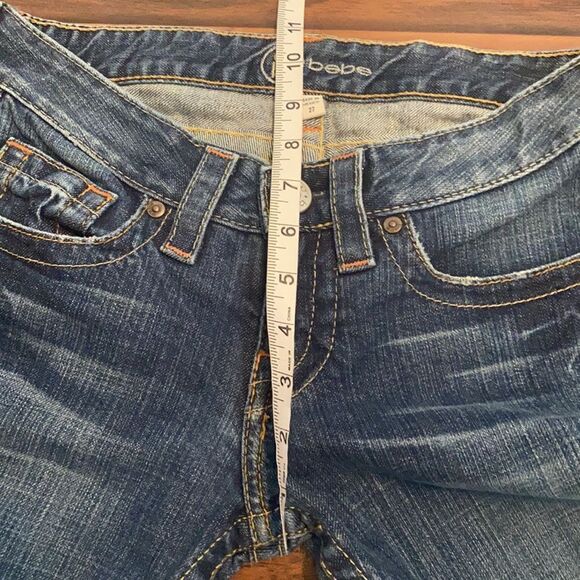 Y2K Bebe Factory Distressed Blue Embellished Bling Denim Cropped Jeans - Picture 5 of 10